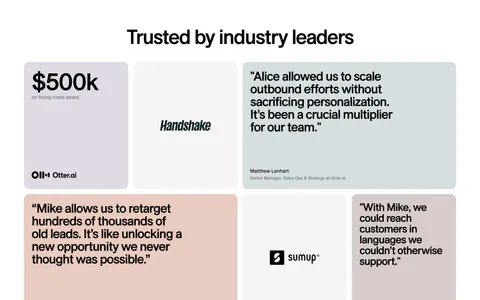 11x testimonials section: centered headline above a bento grid of pastel quote cards, a $500k metric tile and customer logo tiles