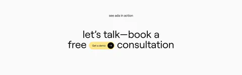 Ada call-to-action section: centered lowercase headline with an inline yellow Get a demo pill button on a white background