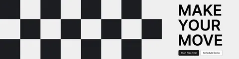 Airbook call-to-action section: black and white checkerboard pattern on the left beside a bold MAKE YOUR MOVE headline and two buttons