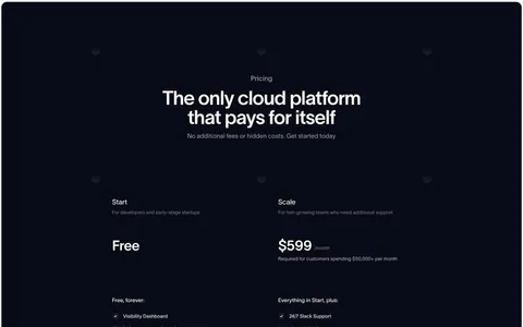 Antimetal pricing section: centered headline on dark navy grid lines above two plan columns and an enterprise row