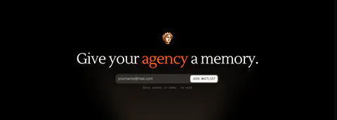 Arke call to action section: centered serif headline with an orange accent word above an email waitlist field and a small statue icon on black