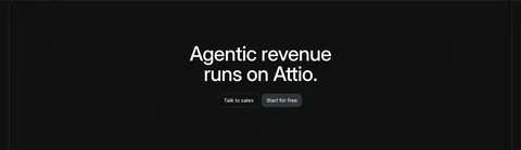 Attio call to action section: centered two-line headline with Talk to sales and Start for free buttons on a dark striped background