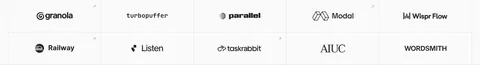 Attio logo cloud section: two rows of five customer logos in bordered grid cells, including granola, Modal, Railway and taskrabbit