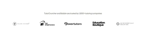 Bobbin logo cloud section: centered caption above a single row of five grayscale tutoring company logos on white