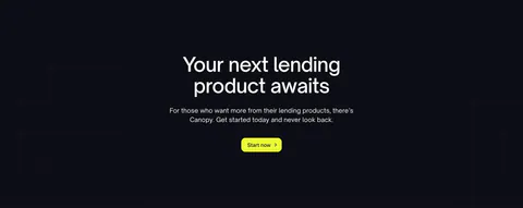 Canopy call-to-action section: centered headline, short copy and lime button on a dark background with faint grid lines
