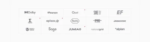Chatbase logo cloud section: bordered three-row grid of gray customer logos on a light background