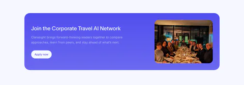 Clarasight call to action section: indigo rounded banner with headline, copy and white button beside a photo of a group at a dinner table