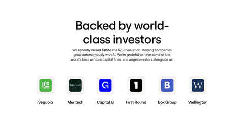 Clay logo cloud section: centered heading and funding note above a row of six investor logo tiles with names on white
