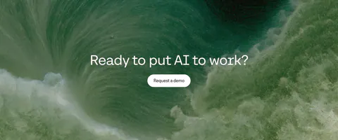 Cohere call to action section: centered question headline and demo button over a full-bleed green water vortex image