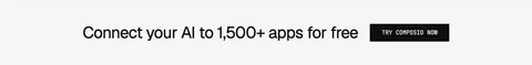Composio call to action section: single-line headline beside a black Try Composio now button in a slim light gray band