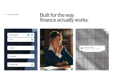 Concourse features section: headline above three equal cards showing a workflow UI mockup, a portrait photo and a file notification