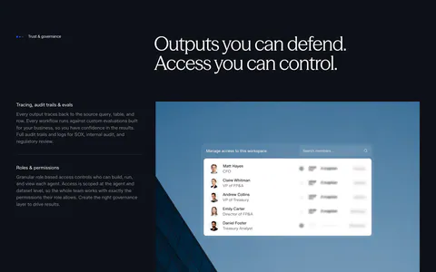 Concourse security section: governance points left, access-control UI over a blue building photo right on a dark background