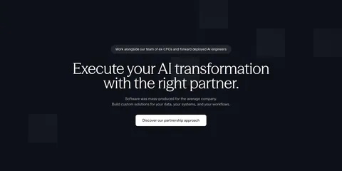 Concourse value proposition section: centered headline, pill label and white button on a near-black background with faint square blocks