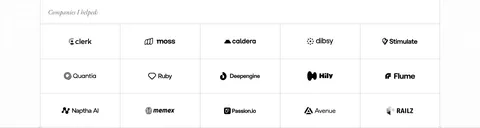 Daniel Sun logo cloud section: italic serif label above a bordered 5x3 grid of black client logos on white