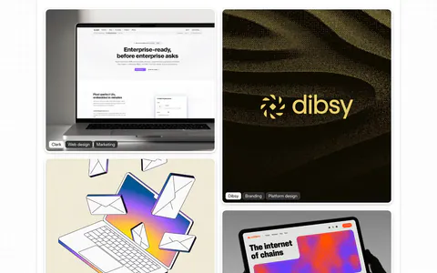 Daniel Sun other section: two-column masonry of portfolio project cards with device mockups and illustrations, each labeled with tags