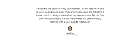Fernand testimonials section: single centered customer quote with a round avatar, name and title on white