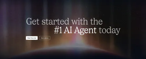 Fin call-to-action section: two-tone serif headline with trial and demo buttons over a glowing aurora on a dark background