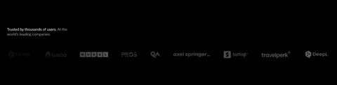 Flank logo cloud section: small left-aligned caption above a single row of gray customer logos on a black background