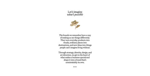 Goodside about & mission section: centered serif heading, small gold flower ornament and short serif paragraphs on white