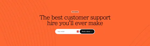 Gradient Labs call-to-action section: centered serif headline and pill email field on a bright orange background with thin curved lines