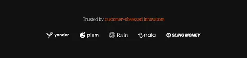 Gradient Labs logo cloud section: serif heading above a single row of white customer logos on a near-black background