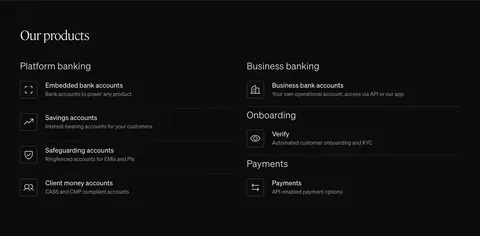 Griffin features section: serif heading above two columns of product list items with outlined icons on black