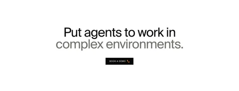HappyRobot call to action section: centered two-tone headline in black and gray above a small black Book a demo button on white