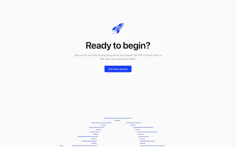 Headroom footer section: centered call-to-action above a line-art sunset that meets a bright blue footer with logo and social links