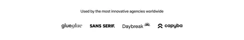 Hellotime logo cloud section: centered caption above a single row of four black agency logos on a white background