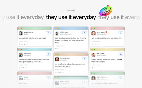 heyclicky testimonials section: marquee headline above a three-column wall of tweet cards in mac windows, user count bar at bottom
