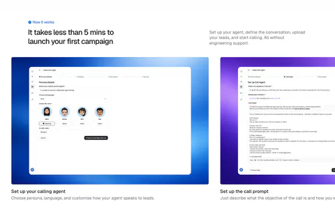 Hunar how it works section: left heading and intro copy above a carousel of step cards with product screenshots on gradient panels