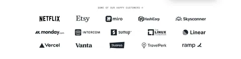 incident.io logo cloud section: small uppercase label above three rows of black customer logos on white