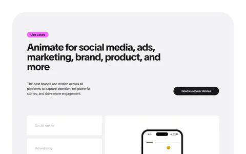 Jitter features section: headline in a rounded gray panel above use case tabs beside a phone mockup preview