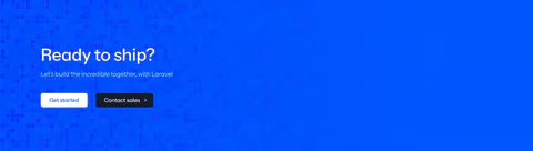 Laravel Cloud call-to-action section: left-aligned headline and two buttons on a bright blue pixel mosaic background