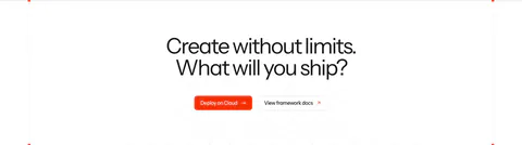 Laravel call-to-action section: centered two-line headline with an orange Deploy on Cloud button and a framework docs button on white