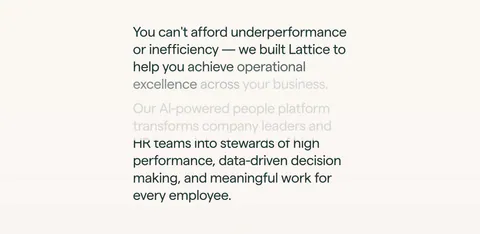 Lattice about & mission section: large two-paragraph mission statement with scroll-fade text in a narrow column on warm off-white