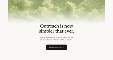 Leedlime call to action section: centered serif headline and Get started button below a band of painted green clouds on off-white