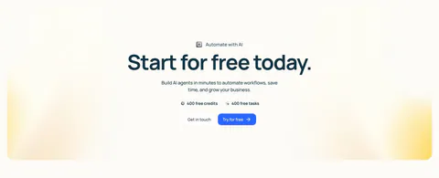 Lindy call-to-action section: centered headline with free credit badges and two buttons inside a cream panel with soft yellow corner glows