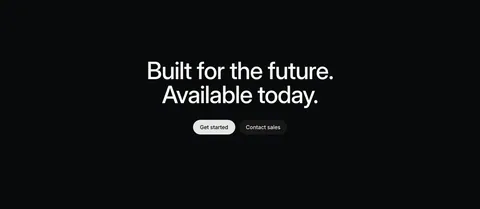 Linear call to action section: centered two-line headline with light and dark pill buttons on a black background
