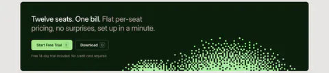 LocalCan call-to-action section: two-tone headline with Start Free Trial and Download buttons on a dark green band with a pixel dither pattern