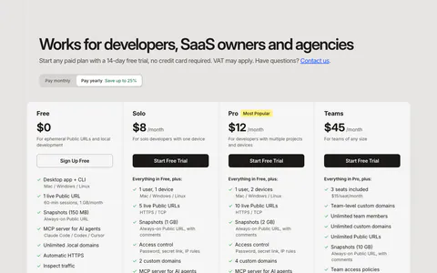 LocalCan pricing section: headline and monthly/yearly toggle above four plan columns with feature checklists and a lifetime license band