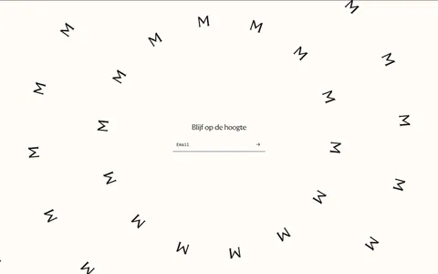 Menkind newsletter section: centered email field surrounded by a swirl of scattered rotated M letters on cream