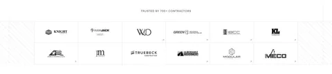 Miter logo cloud section: small centered label above a two-row bordered grid of grayscale contractor logos