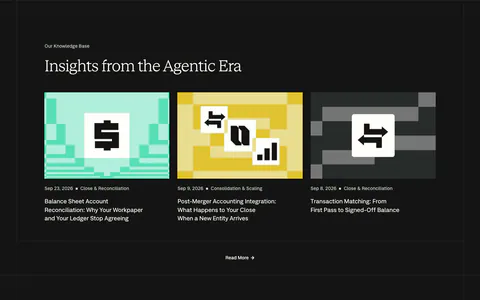 Nominal blog & resources section: serif headline over three article cards with pixel-art thumbnails on a near-black background
