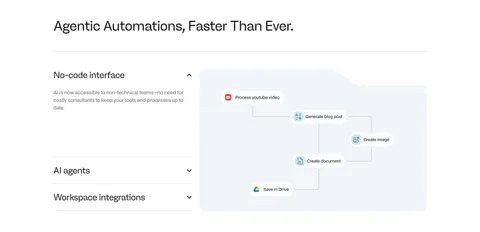 Noxus features section: accordion of feature titles on the left beside a light blue workflow diagram panel on a white background