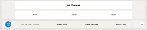 Outtake footer section: centered wordmark above boxed link cells, SOC badge, copyright and legal links on a beige grid