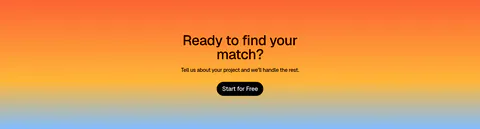 Palette call-to-action section: centered headline, short copy and black Start for Free button on an orange-to-blue gradient band
