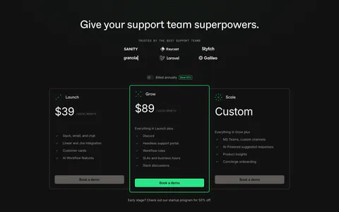 Plain pricing section: dark centered headline with logo grid and billing toggle above three plan cards, the middle one highlighted green