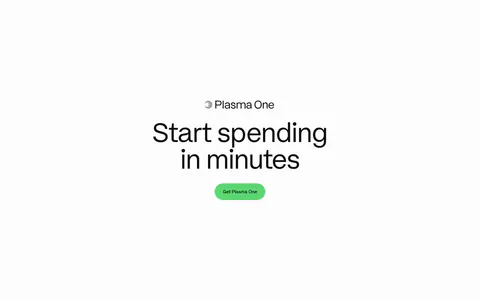 Plasma call to action section: centered Plasma One logo, large headline and green Get Plasma One button on white