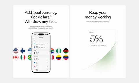 Plasma features section: two white cards, one with a phone add-funds UI and flags, one with a 5% yield growth chart